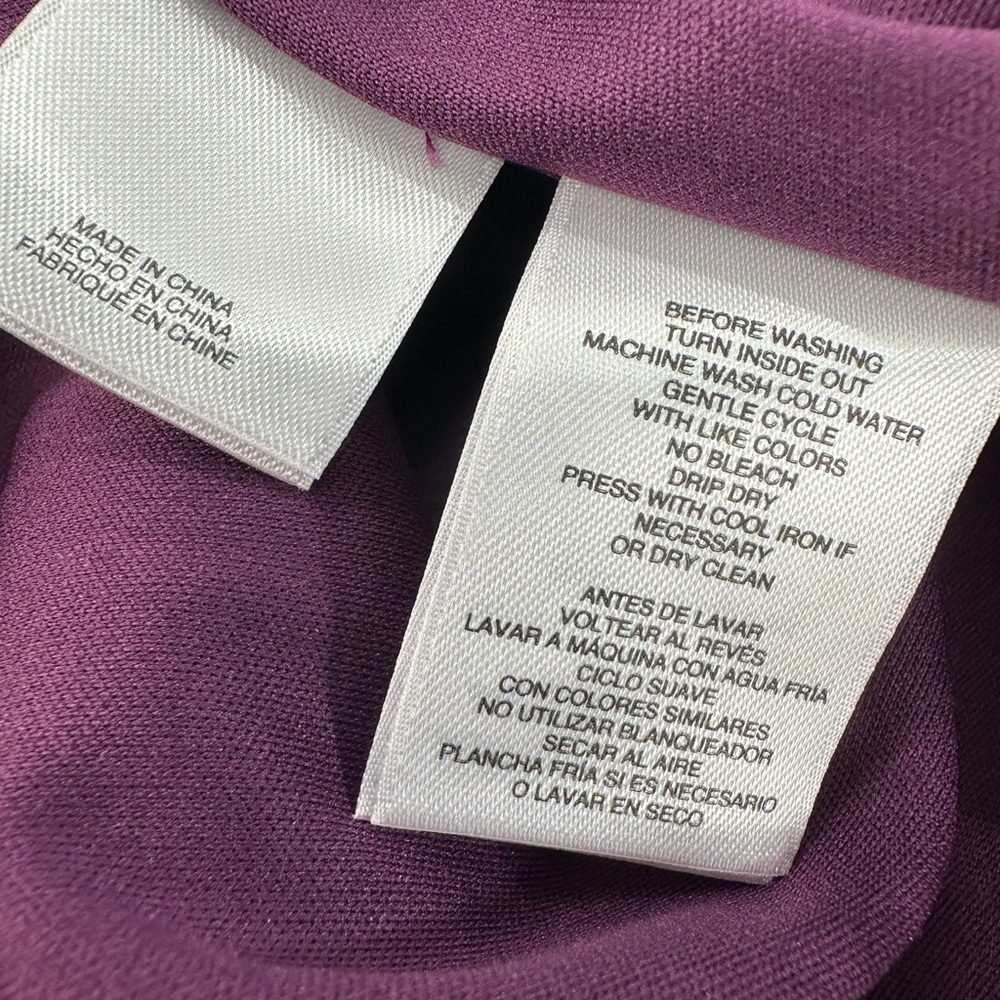 Anne Klein Iridescent Tiered Shift Dress Bow Tie Neck Party Cocktail Purple Bloo - Picture 13 of 15